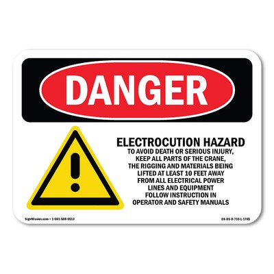 Electrocution Hazard Crane ANSI Danger Sign Metal Plastic Decal