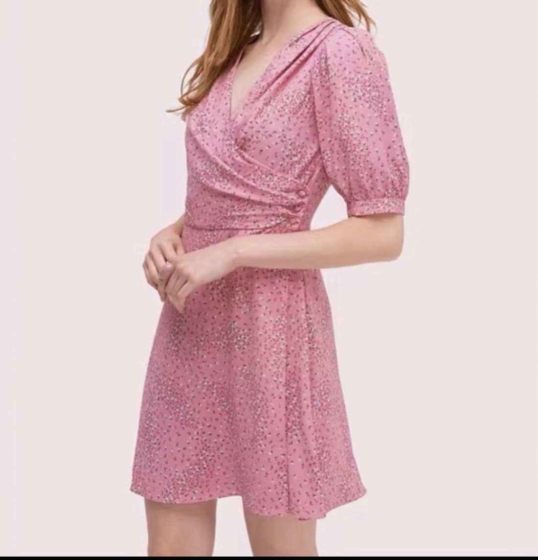 NWT Kate Spade Pink Floral Meadow Wrap Short Sleeve Mini Dress Size 6