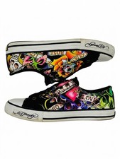 VTG Ed Hardy Black Tattoo Graphic Canvas Sneakers 7 Y2K McBling Skater Grunge