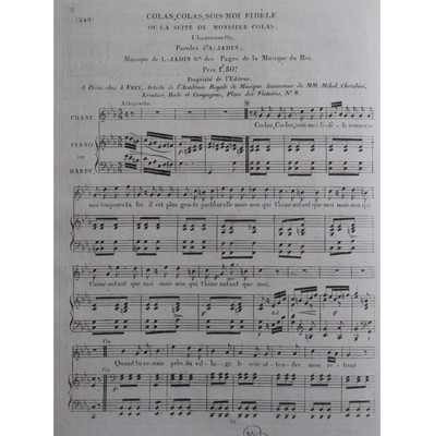 Jadin L. Colas, Colas, Sois-Moi Treue Gesang Piano Oder Harfe ca1820