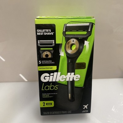 Gillette Labs Razor W/Exfoliating Bar 1 Razor 2 Cartridges Travel Case 5 Blades