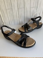 ARRAY Womens Riviera Leather Sandals Black/Pe...