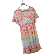 Aura Women's Floral Flutter Sleeve Tiered Maxi Dress Multicolor Size Large