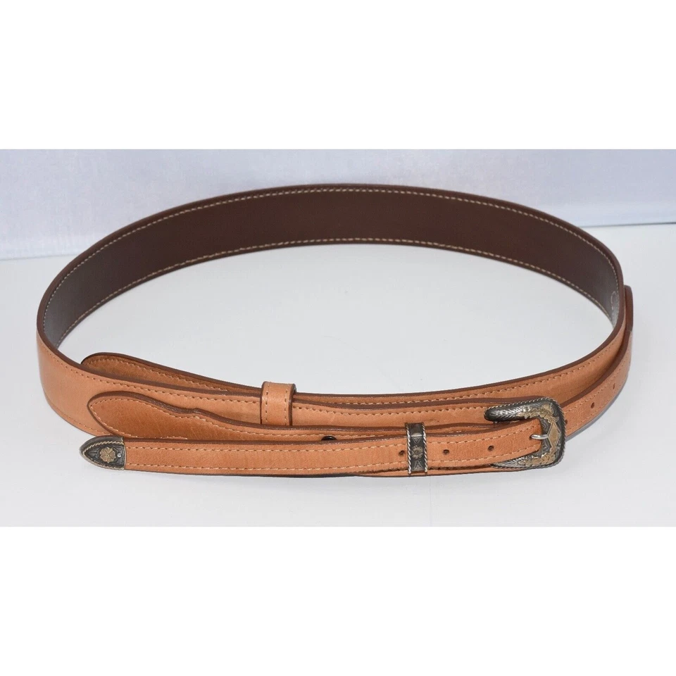 Cinturón de pistola de cuero Desperado con hebilla de plata de ley y oro de 10K Foto 3 de 4