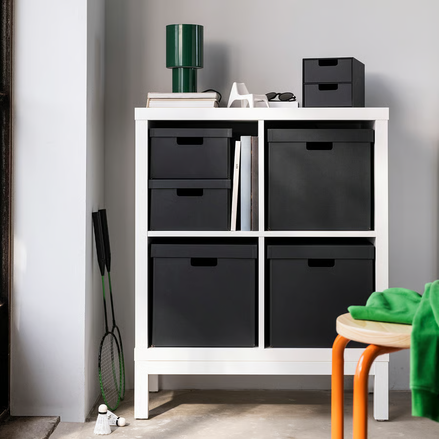 IKEA Storage Box with Lid Black Foldable Fabric Cube Bin Handle