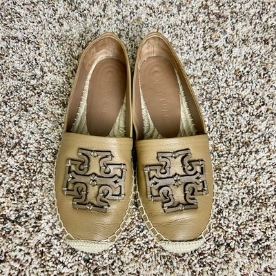 Tory Burch Espadrille Flats Brown Size 5 Leather Tan