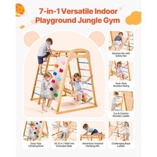 VEVOR Indoor Playground Jungle Gym, 7-in-1 Wooden Indoor Playground for Kids, 25