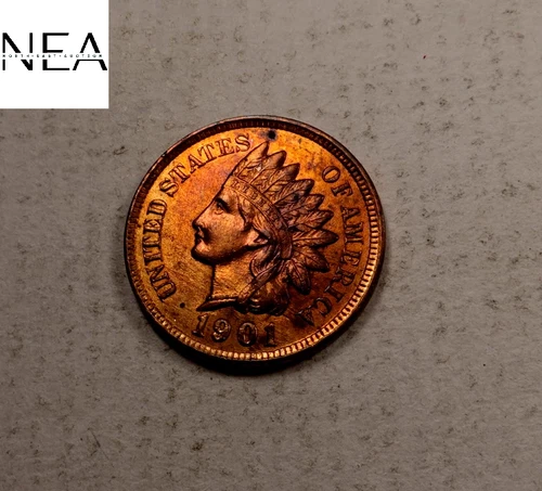 1901 Indian Head Penny Cent ~ Gem BU (red) ~ Four Diamonds! (I913)