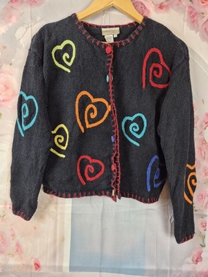 Coldwater Creek Vintage Heart Cardigan Pullover XS Ramie Baumwolle Strick Boho Artsy