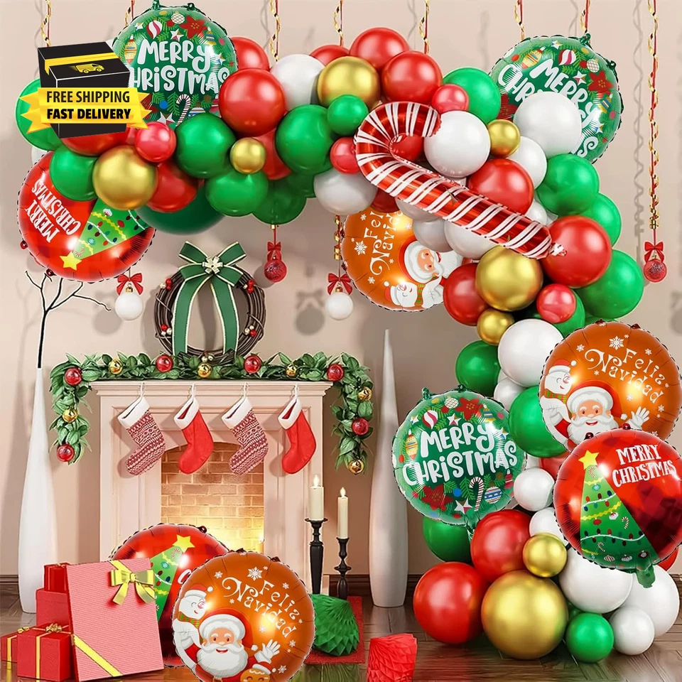 9 PCS Christmas Balloons Party Decoration, Green Red Brown round Ball Foil Ballo - Image 3 of 4