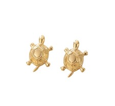 14K Solid Yellow Gold Turtle Stud Earrings Stamped Cute Sea Tortoise Gift