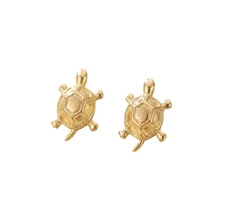 14K Solid Yellow Gold Turtle Stud Earrings Stamped Cute Sea Tortoise Gift