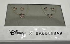 Disney x Baublebar Mickey Minnie Mouse  Necklace & Pierced Earrings Set New