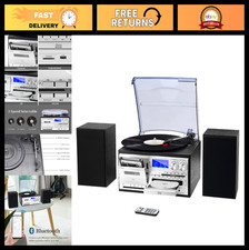 10-in-1 Vintage Record Player, Bluetooth Turntable, CD  Cassette Player, AM/FM