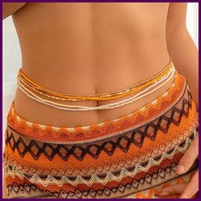 Conjunto de 5 piezas de cadena de cintura bohemia colorida con cuentas de arroz para mujer sexy bikini multicapa