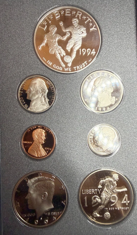 1994 US Mint Prestige Set - All Proofs - Two World Cup Coins $1, Half Dollar - Image 3 of 4