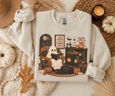 Halloween Sweatshirt Ghost Reading Fall Autumn Spooky Book