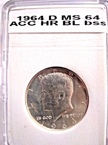1964 d kennedy half dollar uncirculated ACCENTED HAIR FULL DETAILS