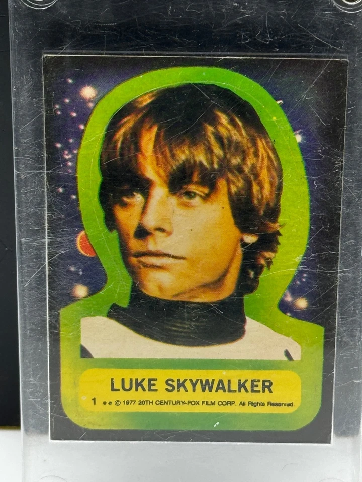 Pegatina 1977 Topps Star Wars #1 Luke Skywalker casi como nueva serie vintage 1 Foto 2 de 4