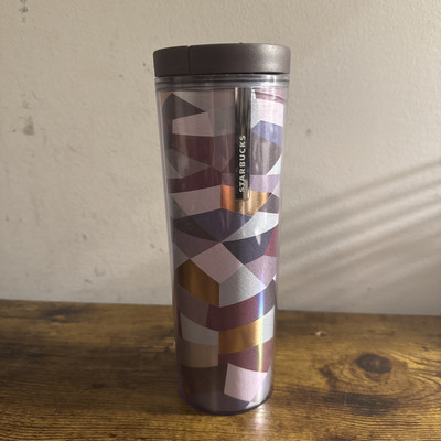 Starbucks Mosaic Gold Gray Foil Acrylic Travel Tumbler 16 oz NWT