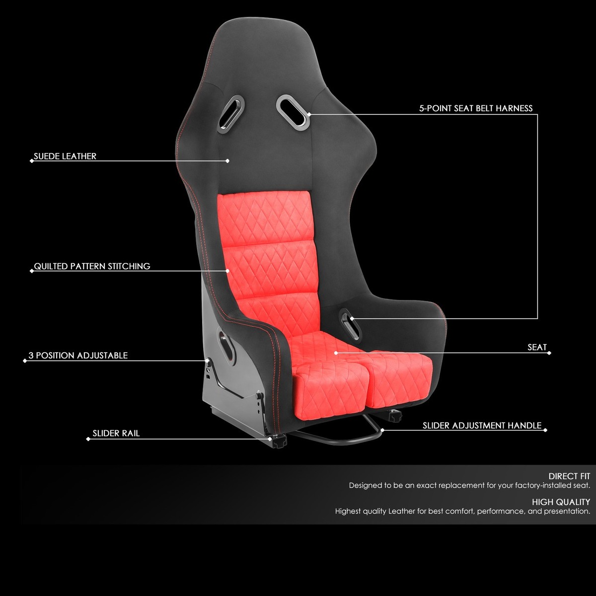 Universal Fixed Position Suede Leather Bucket Racing Seats w