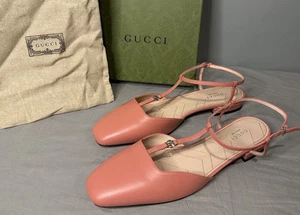Gucci Double G Ballet Plat Cuir Rose Chaussures Femme Taille 40 (US 10) Authentique