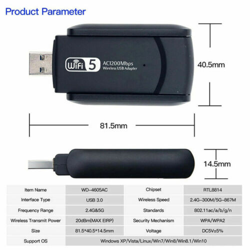 Dual Band High-Gain Antenna 802.11ac 1200Mbps USB3.0 AC1200 USB wifi Adapter New - Picture 3 of 9