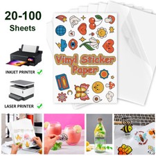 20-100 Sheet Clear Printable Vinyl Sticker Paper 8.5x11 for Inkjet Laser Printer