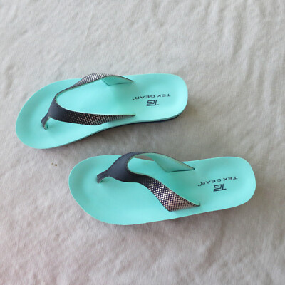 Tek Gear Women's Wedge Flip Flop Sandles, Green/Black, Estimated size L (8-9)