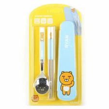 Kakao Friends Ryan  Junior Stainless Steel Spoon Chopsticks Case Set Blue