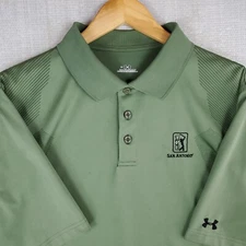 UNDER ARMOUR x TPC SAN ANTONIO Size Large Mens OD Green Polo Shirt Golf Wicking