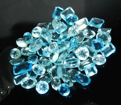 CERTIFIED 100 Ct Natural  Aquamarine Loose Gemstones Blue Mix Shape Rare Mix LOT