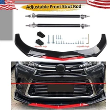 Front Bumper Lip Spoiler Splitter Body+Strut Rods Glossy Black For Toyota Highl