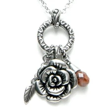 Rose charm /leaf charm with red marble necklace /stainless steel / by controse