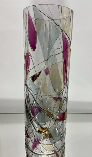 VTG. Crystal ROMANIAN 24k Stained Glass Candle Hurricane - Picture 3 of 12