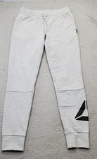 Reebok Jogger Pants Womens Small Gray Tapered Leg Script Logo Drawstring Waist
