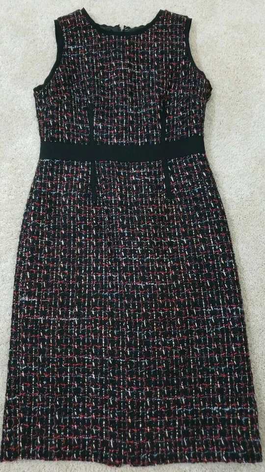 Vestido TALBOTS ~Mujer Talla 2Pequeña~ Negro/Multicolor Mezcla Lana Sin Mangas Forrado Foto 2 de 4