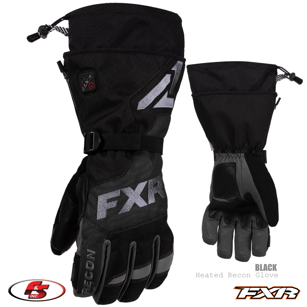 New FXR Men's HEATED RECON Snowmobile GLOVE BLACK MD LG XL 2XL 3X 4XL