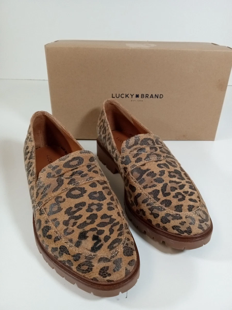 Lucky Brand Womens Tomber Penny Loafers Shoes Natural Distressed Leopard 7 M