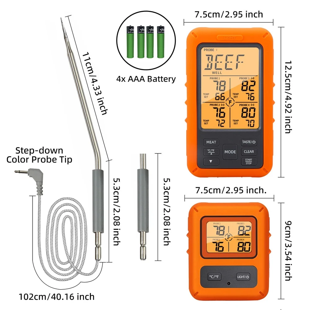 Wireless Meat Thermometer with 4 Meat Probes Remote Cooking Food Thermometer ...