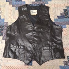 Vintage 80s Bermans Leather Vest Mens 44 Large Black Biker Motorcycle Western