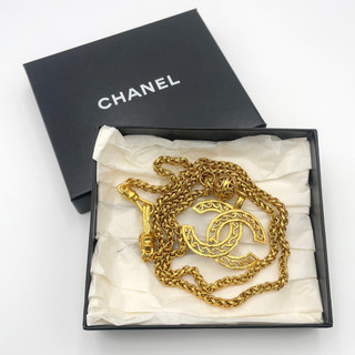 Auth Chanel Vintage Coco Mark Thick Chain GD Necklace 95A engraved W/B BA120434