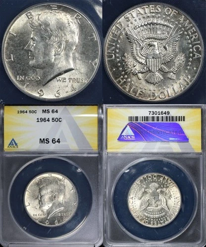 1964 50c Kennedy Half Dollar ANACS MS 64
