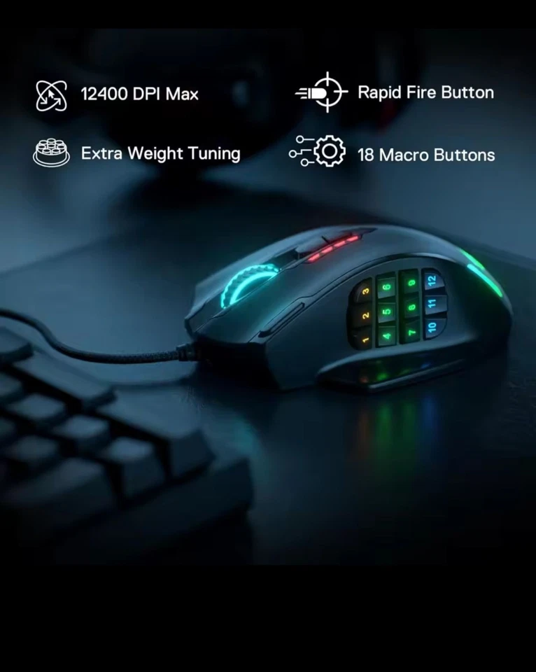 “Redragon M908 12400 DPI IMPACT MMO Gaming Mouse w/ 18 Programmable Buttons” - Image 3 of 4