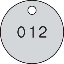 Numbered Tag, Plastic, 1 1/2 In H X 1 1/2 In W, 1 1/2 In Dia., Black/Silver,