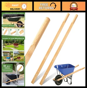 Heavy Duty 60'' Wood Wheelbarrow Handles - Wooden Replacement Kit, Pre-Drilled