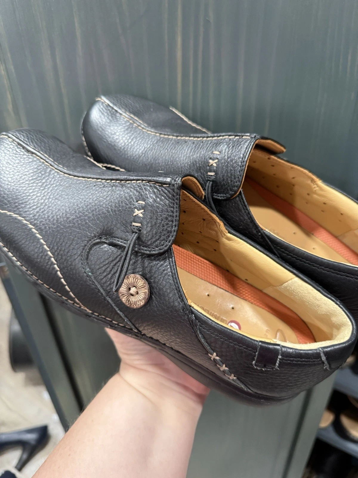 NUOVO mocassino Clarks Un Loop non strutturato in pelle nera da donna largo 9 5. NUOVO