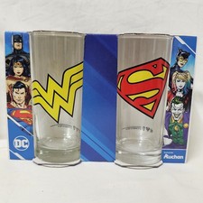 DC Collectible 2pk of SUPERMAN WONDER WOMAN 9oz. Drinking Glasses P509992. BS