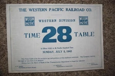 Western Pacific Railroad Employee Timetable 28 Western Division July 5, 1942