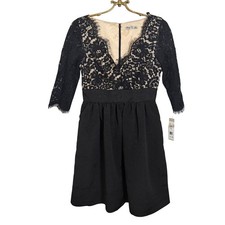 Eliza J Black Lace Top Fit Flare Midi Dress Size 6 NWT